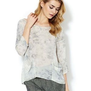 Corey Lynn Calter Fallen Crepe Cut-out Top Gray 3/4 Sleeve Casual